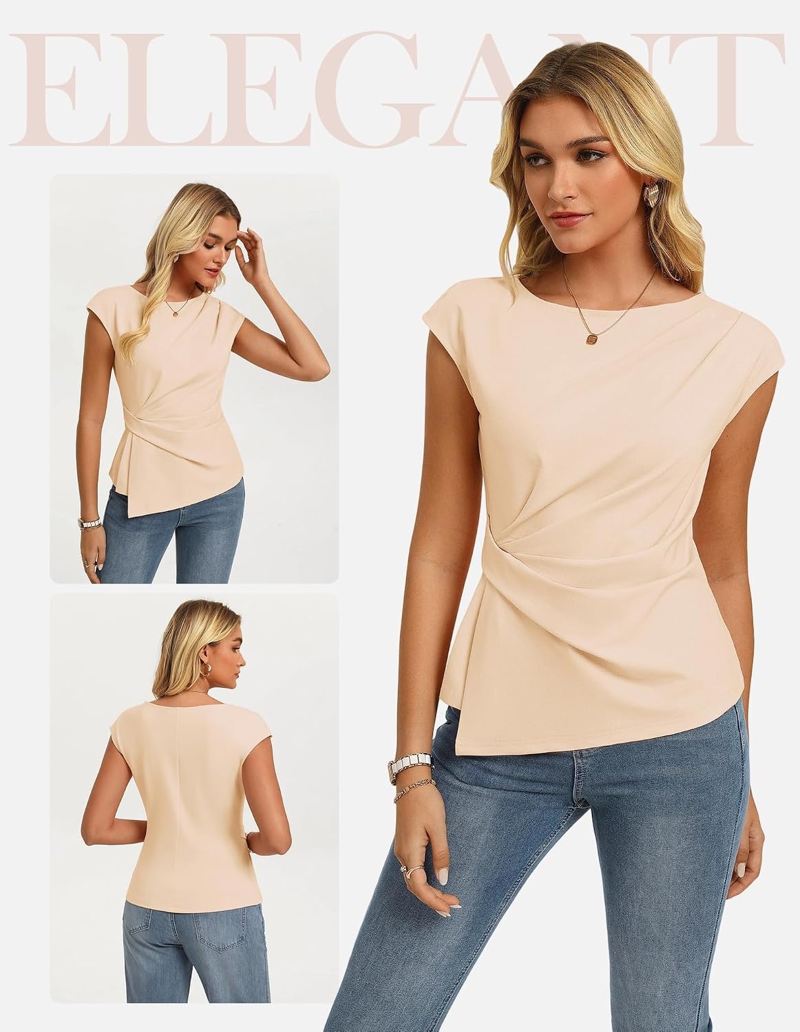image:imageGRACE KARIN Womens 2026 Summer Tops Dressy Peplum ShirtApricot