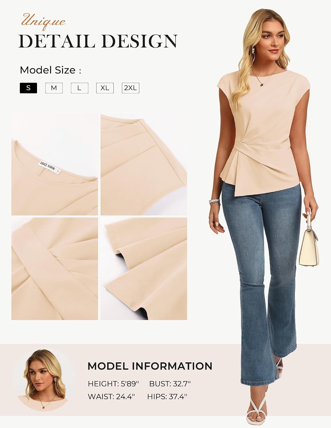 image:imageGRACE KARIN Womens 2026 Summer Tops Dressy Peplum ShirtApricot