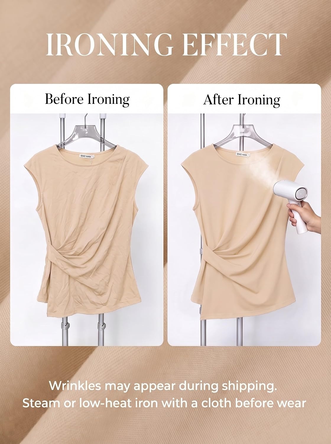 image:imageGRACE KARIN Womens 2026 Summer Tops Dressy Peplum ShirtApricot
