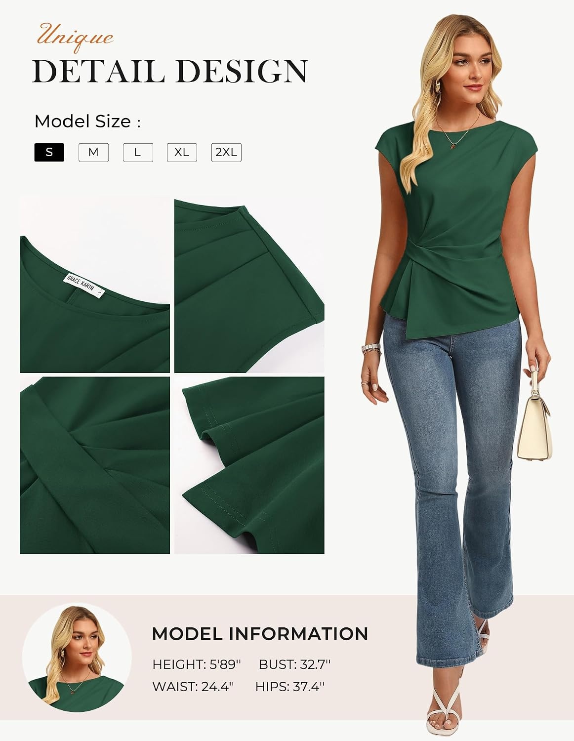 image:imageGRACE KARIN Womens 2026 Summer Tops Dressy Peplum ShirtDark Green