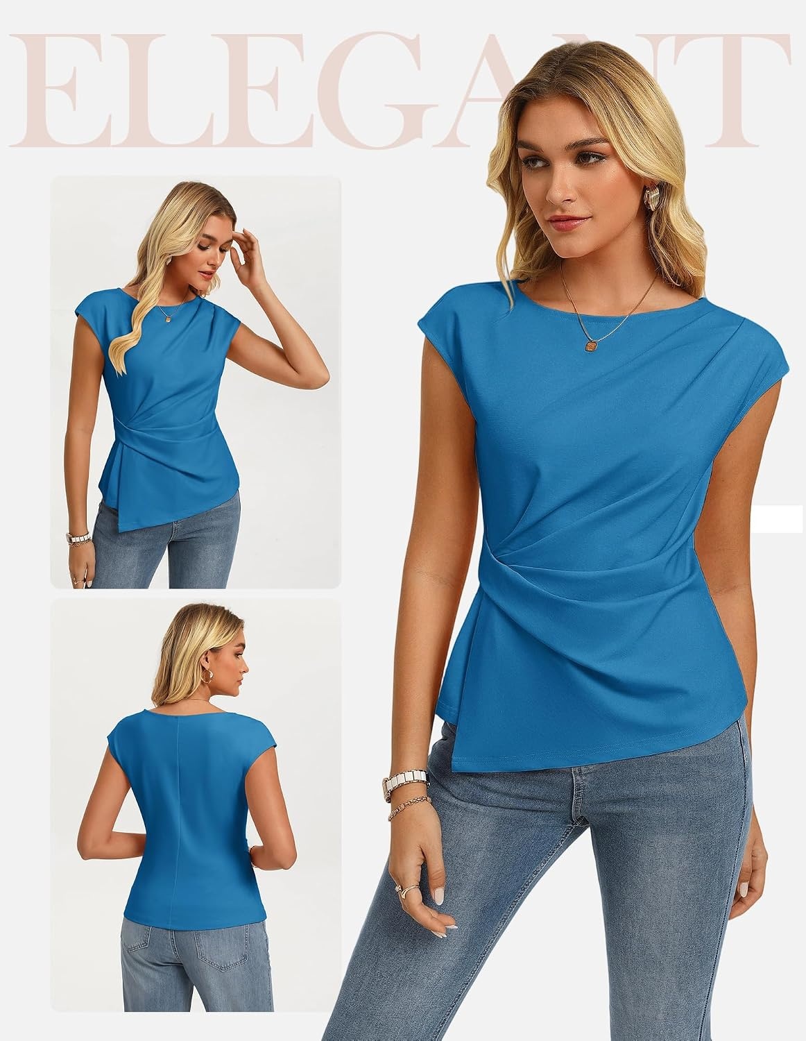 image:imageGRACE KARIN Womens 2026 Summer Tops Dressy Peplum ShirtDeep Blue