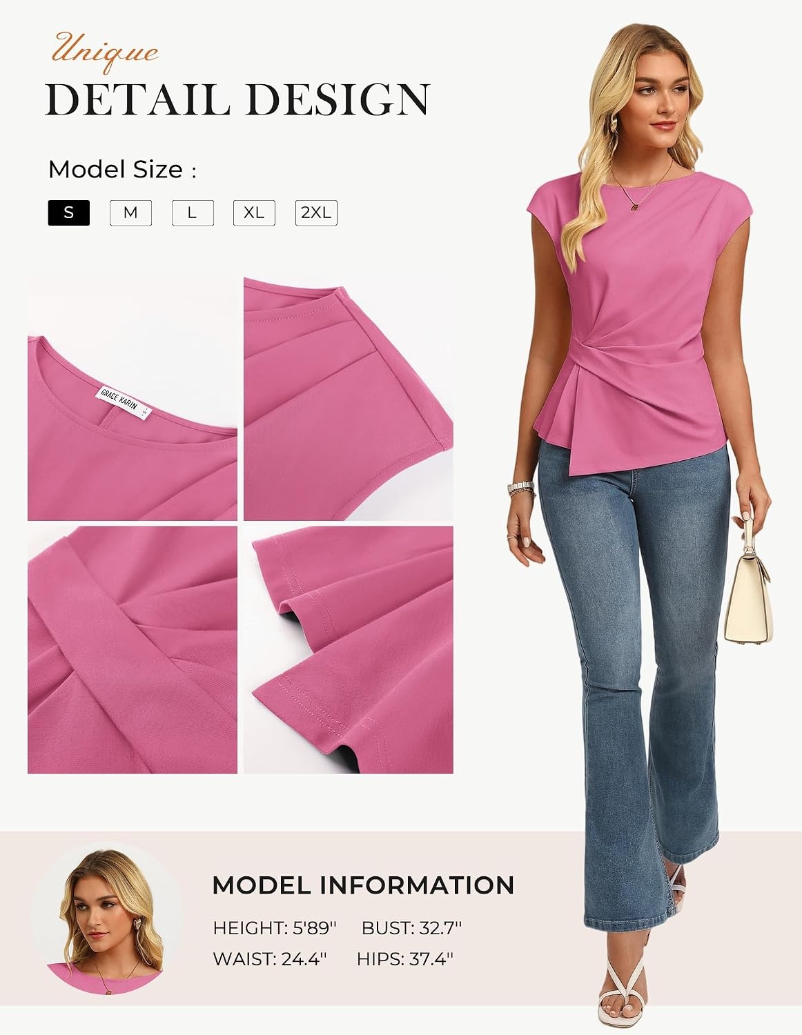 image:imageGRACE KARIN Womens 2026 Summer Tops Dressy Peplum ShirtDusty Pink