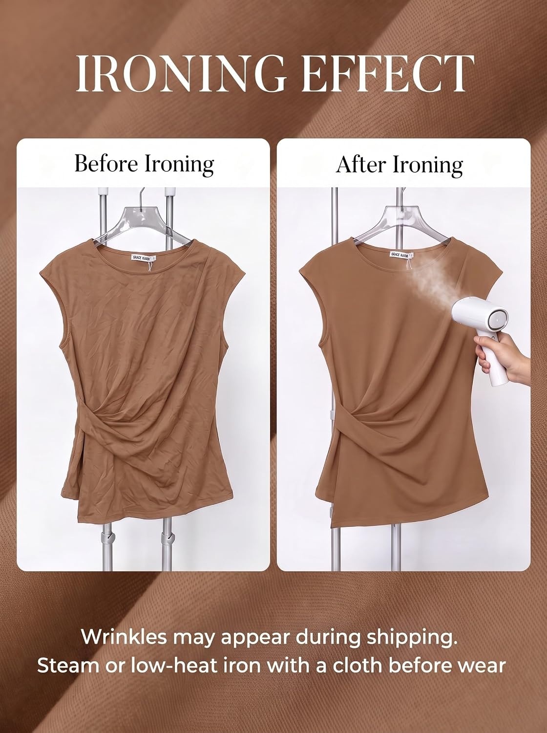 image:imageGRACE KARIN Womens 2026 Summer Tops Dressy Peplum ShirtKhaki