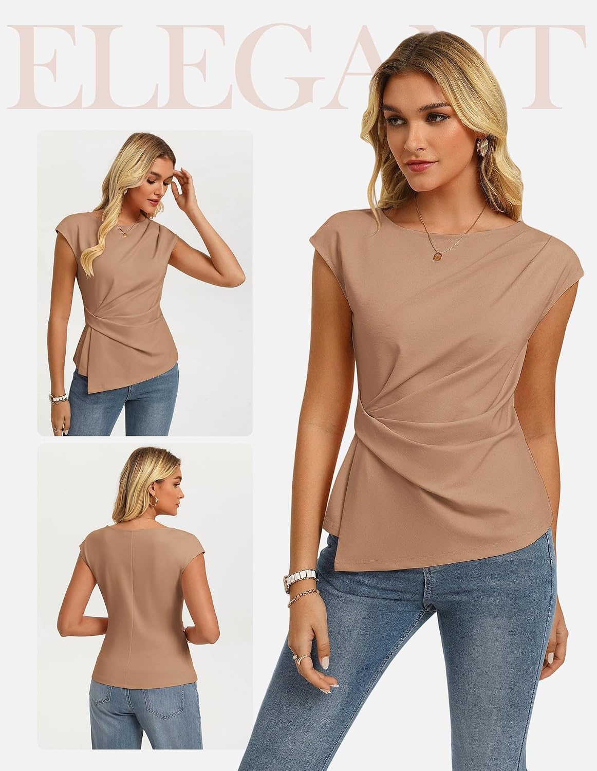 image:imageGRACE KARIN Womens 2026 Summer Tops Dressy Peplum ShirtKhaki