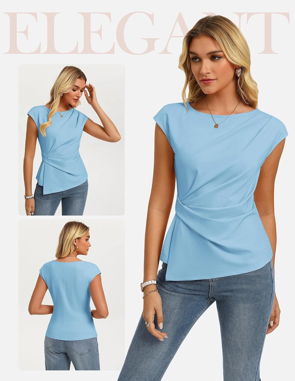 image:imageGRACE KARIN Womens 2026 Summer Tops Dressy Peplum ShirtLight Blue