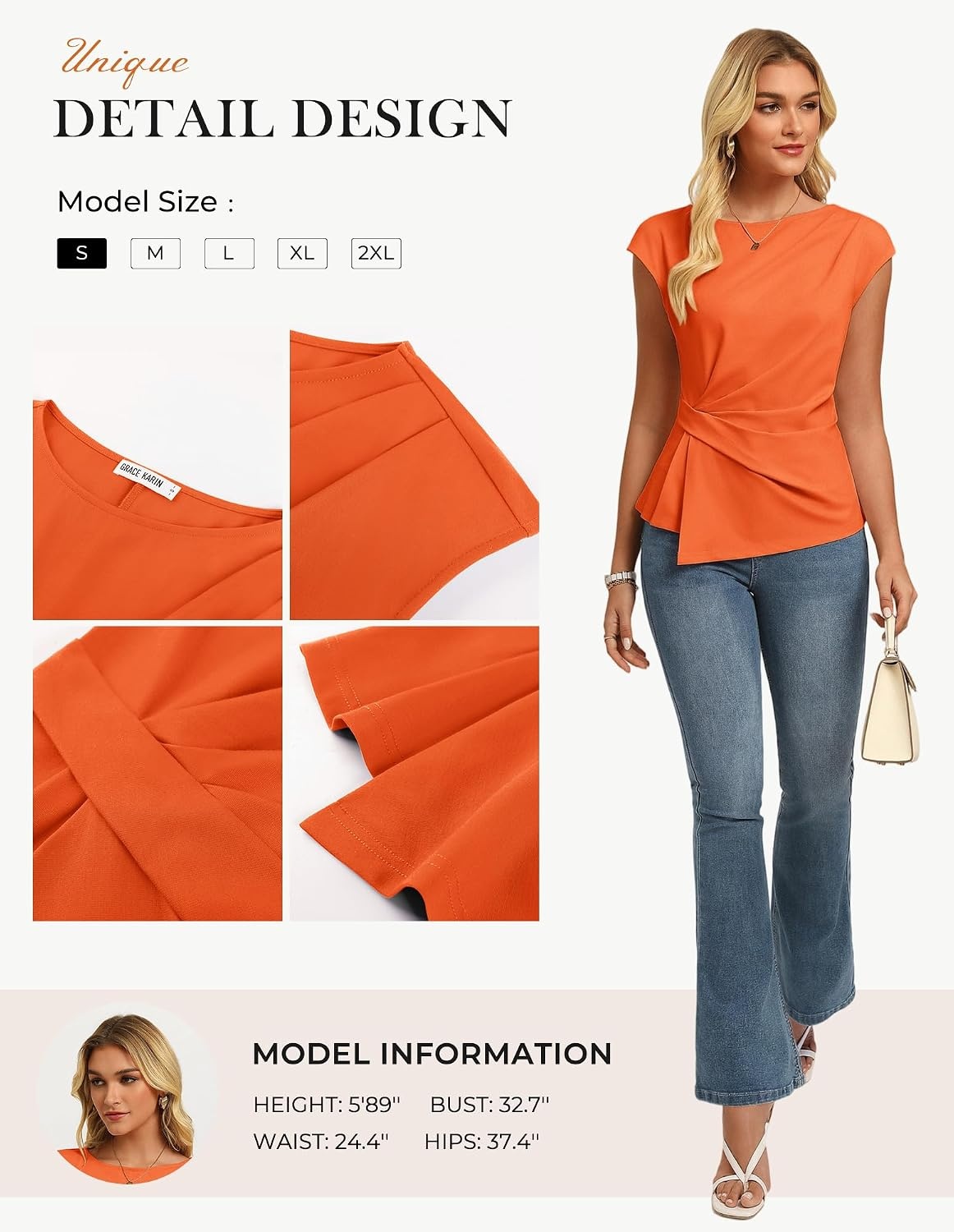 image:imageGRACE KARIN Womens 2026 Summer Tops Dressy Peplum ShirtOrange