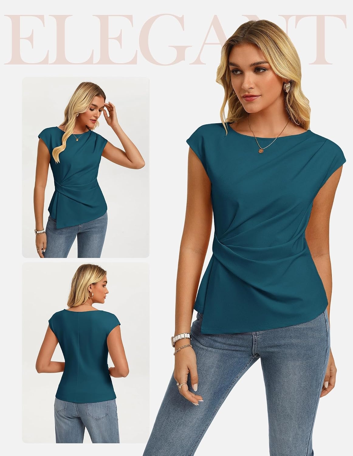 image:imageGRACE KARIN Womens 2026 Summer Tops Dressy Peplum ShirtPeacock Blue