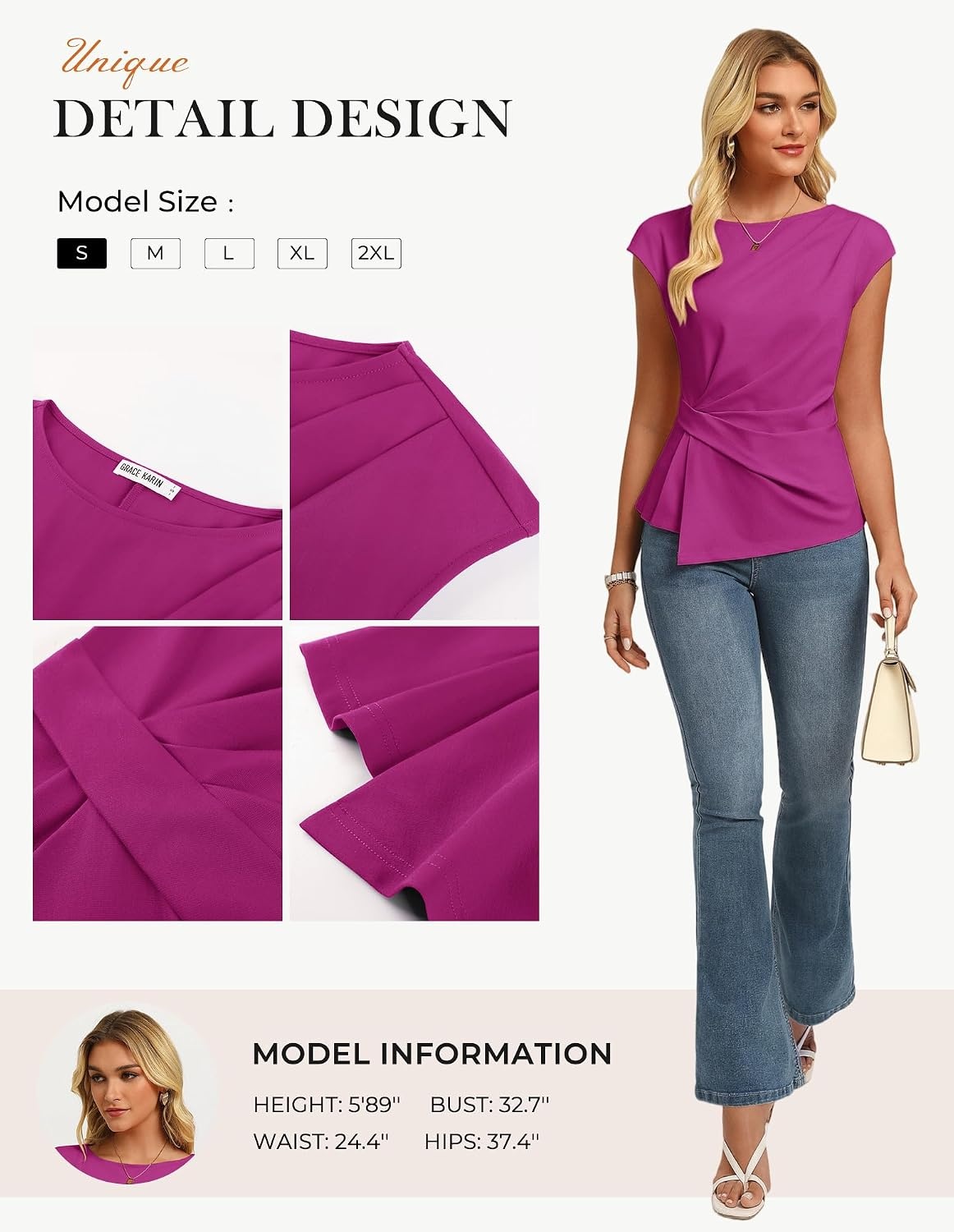 image:imageGRACE KARIN Womens 2026 Summer Tops Dressy Peplum ShirtPurplishred