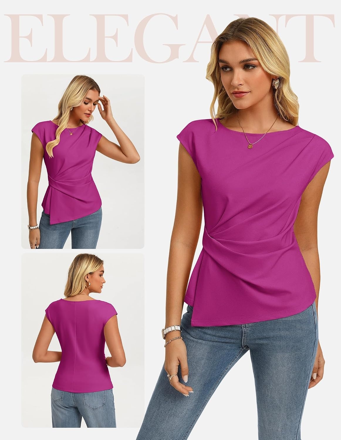 image:imageGRACE KARIN Womens 2026 Summer Tops Dressy Peplum ShirtPurplishred