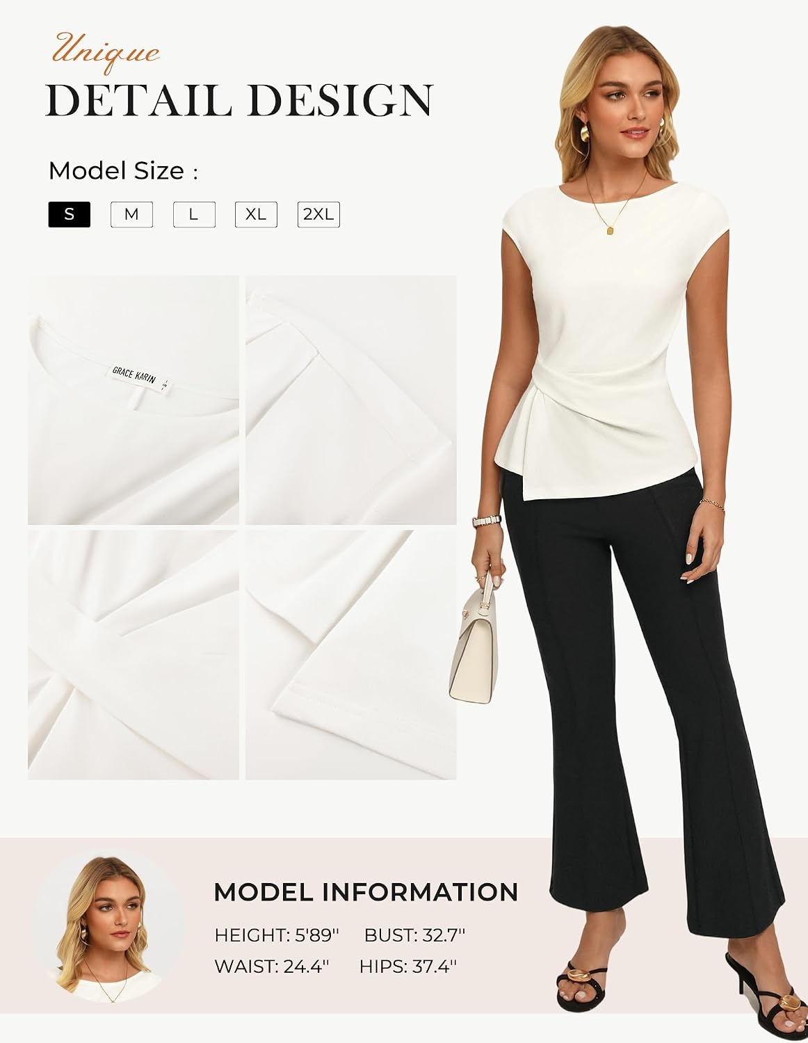 image:imageGRACE KARIN Womens 2026 Summer Tops Dressy Peplum ShirtWhite