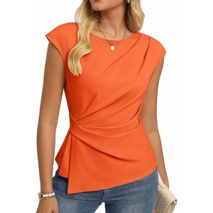 GRACE KARIN Women’s 2026 Summer Tops Dressy Peplum Shirt(Orange)
