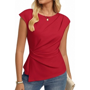 GRACE KARIN Women’s 2026 Summer Tops Dressy Peplum Shirt(Red)
