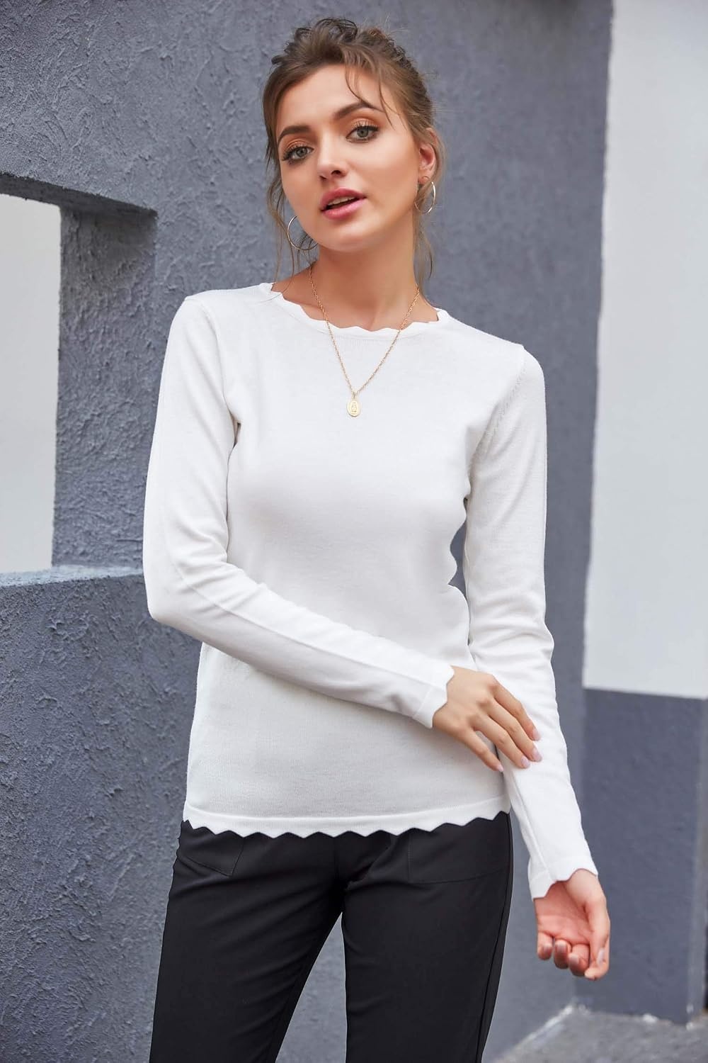 image:imageGRACE KARIN Long Sleeve Fall Sweaters for Women Trendy Business Casual TopsWhite