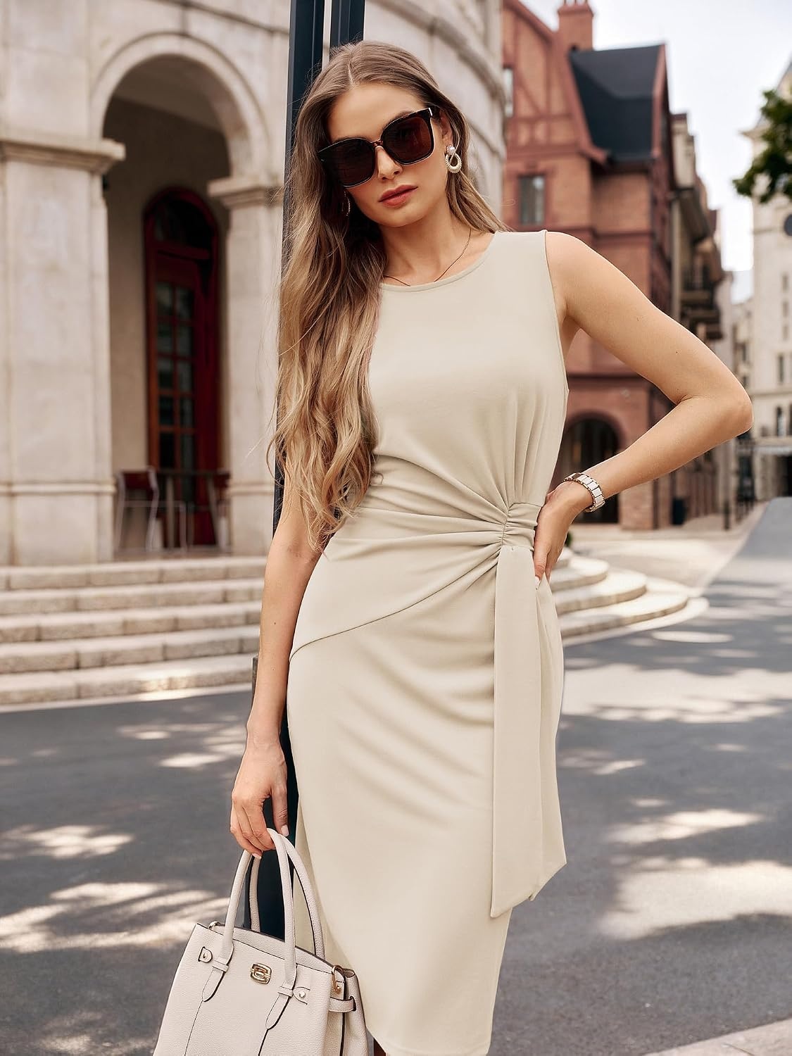 image:imageGRACE KARIN Women Sleeveless Bodycon Work DressMidi Sheath Business DressApricot