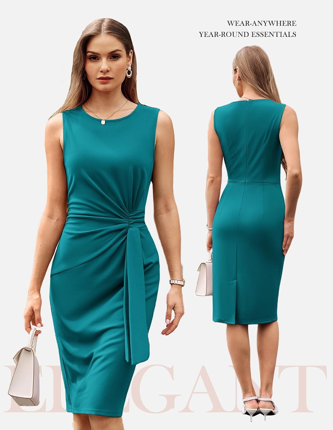 image:imageGRACE KARIN Women Sleeveless Bodycon Work DressMidi Sheath Business DressBlue Green
