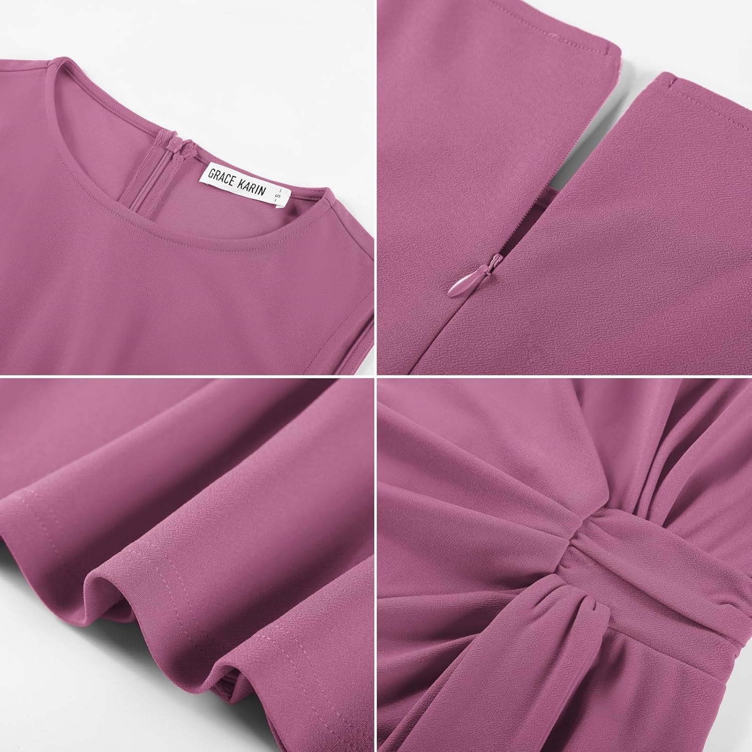 image:imageGRACE KARIN Women Sleeveless Bodycon Work DressMidi Sheath Business DressDeep Purle Pink