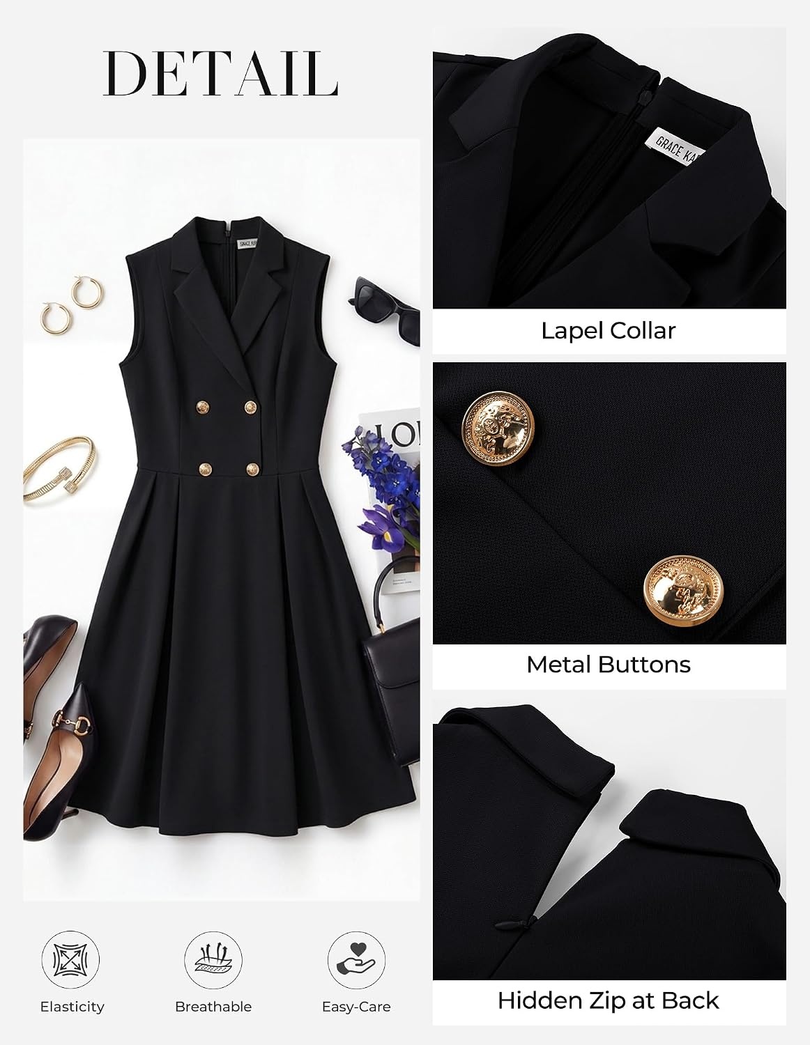 image:imageGRACE KARIN Womens 2026 Summer Business Casual DressBlack