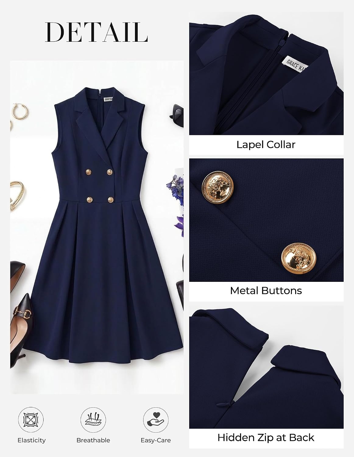 image:imageGRACE KARIN Womens 2026 Summer Business Casual DressNavy
