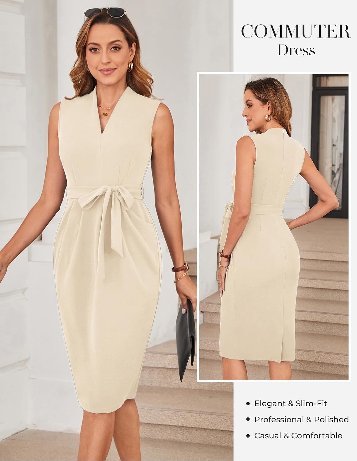 image:imageGRACE KARIN Womens Bodycon Knee Length Sleeveless Dress with PocketsApricot