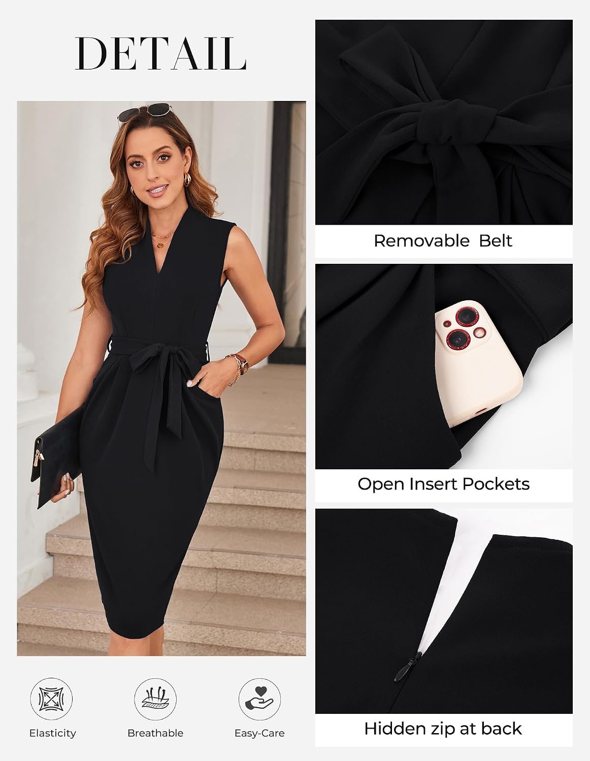 image:imageGRACE KARIN Womens Bodycon Knee Length Sleeveless Dress with PocketsBlack
