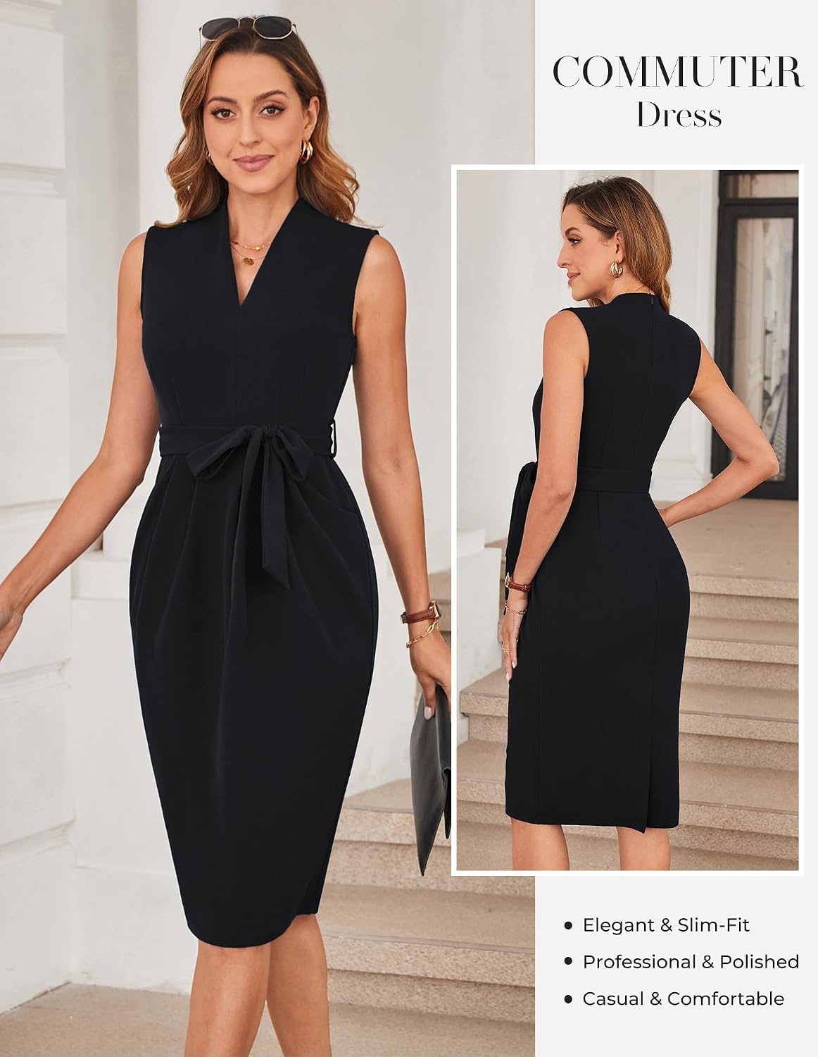 image:imageGRACE KARIN Womens Bodycon Knee Length Sleeveless Dress with PocketsBlack