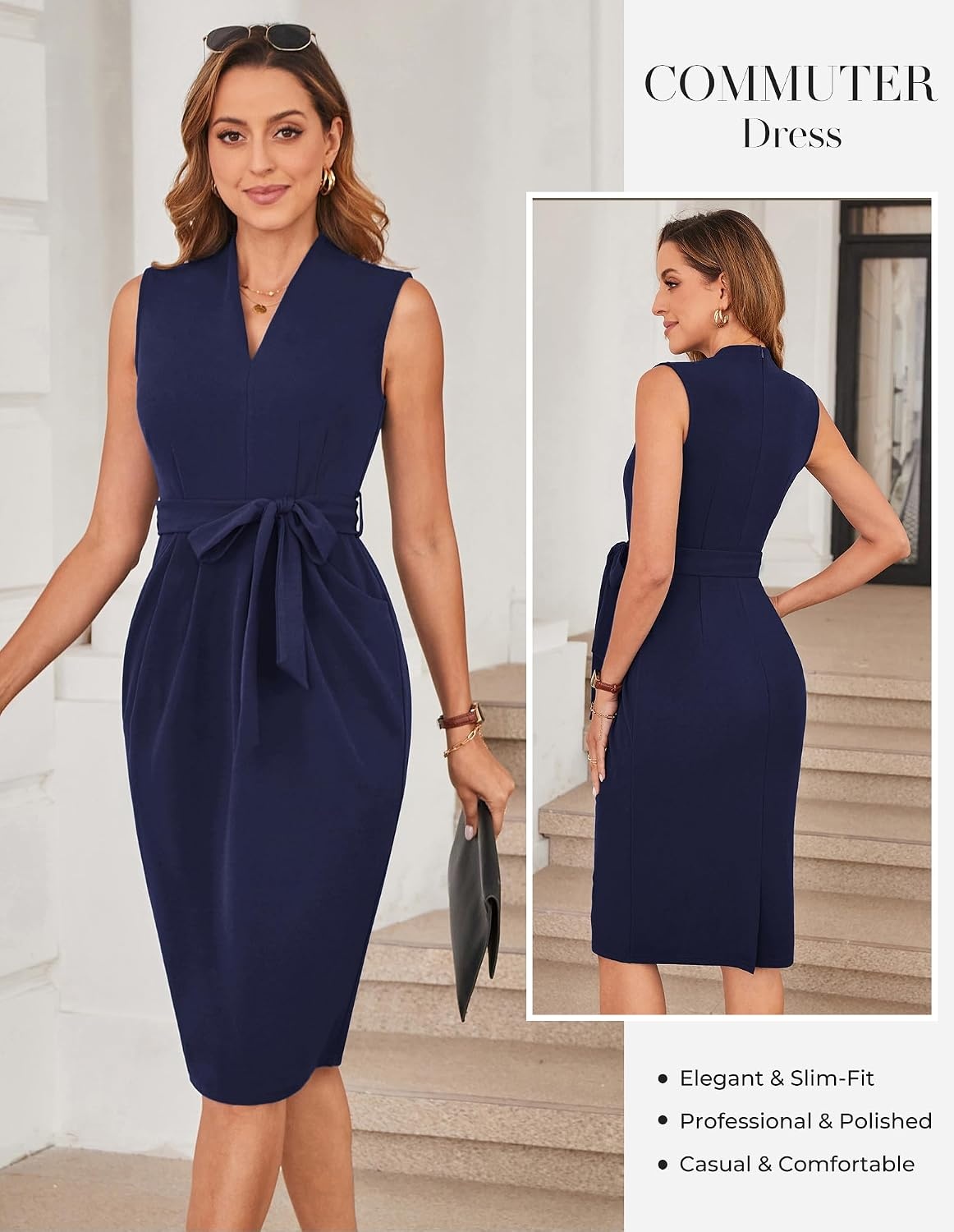 image:imageGRACE KARIN Womens Bodycon Knee Length Sleeveless Dress with PocketsNavy