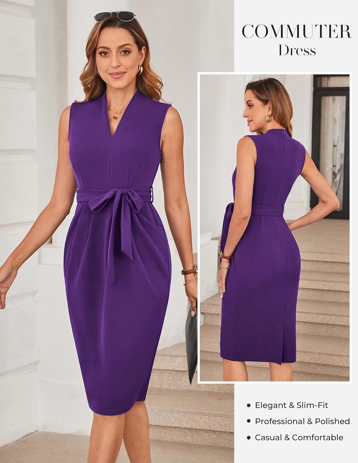 image:imageGRACE KARIN Womens Bodycon Knee Length Sleeveless Dress with PocketsPurple