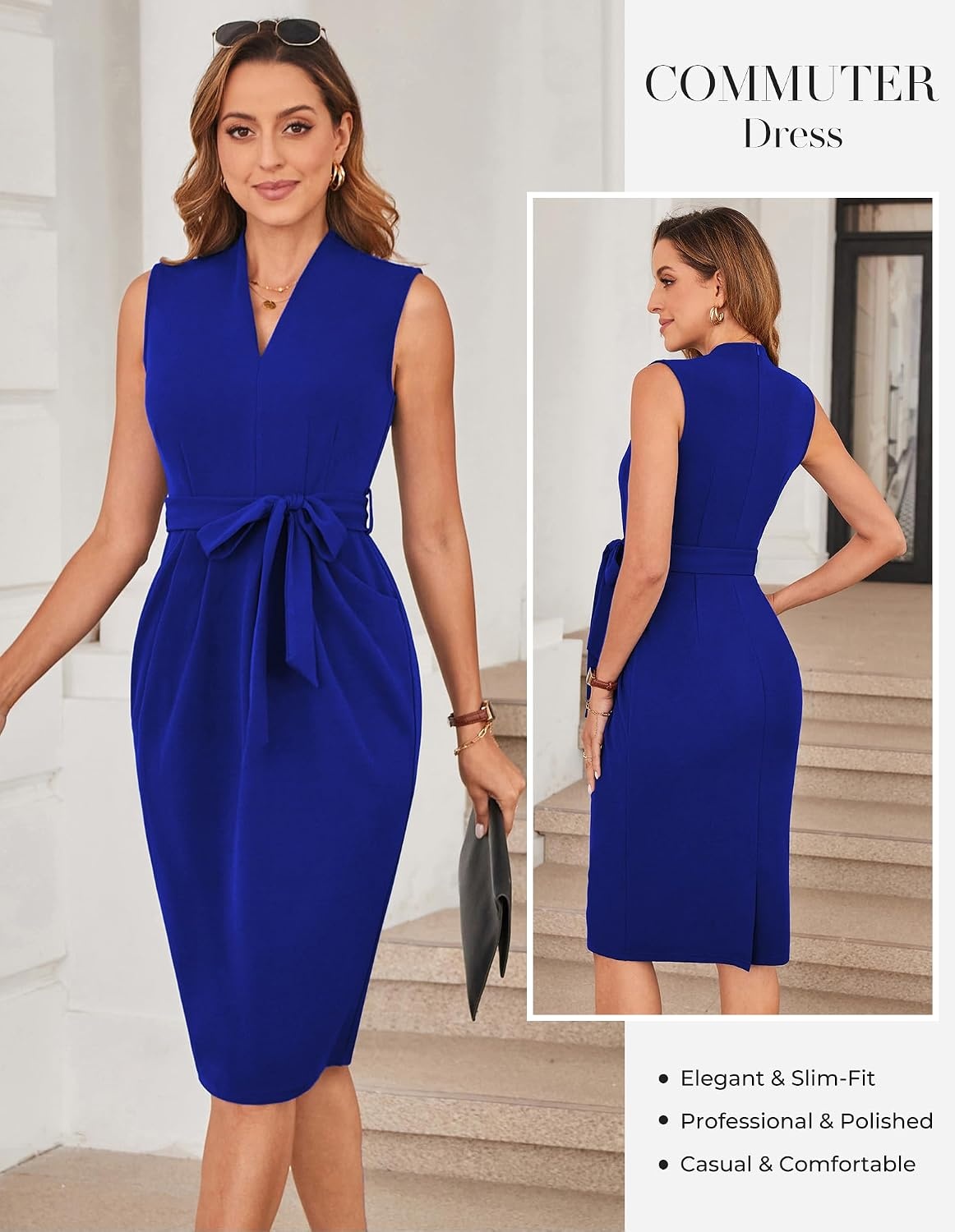 image:imageGRACE KARIN Womens Bodycon Knee Length Sleeveless Dress with PocketsRoyal Blue
