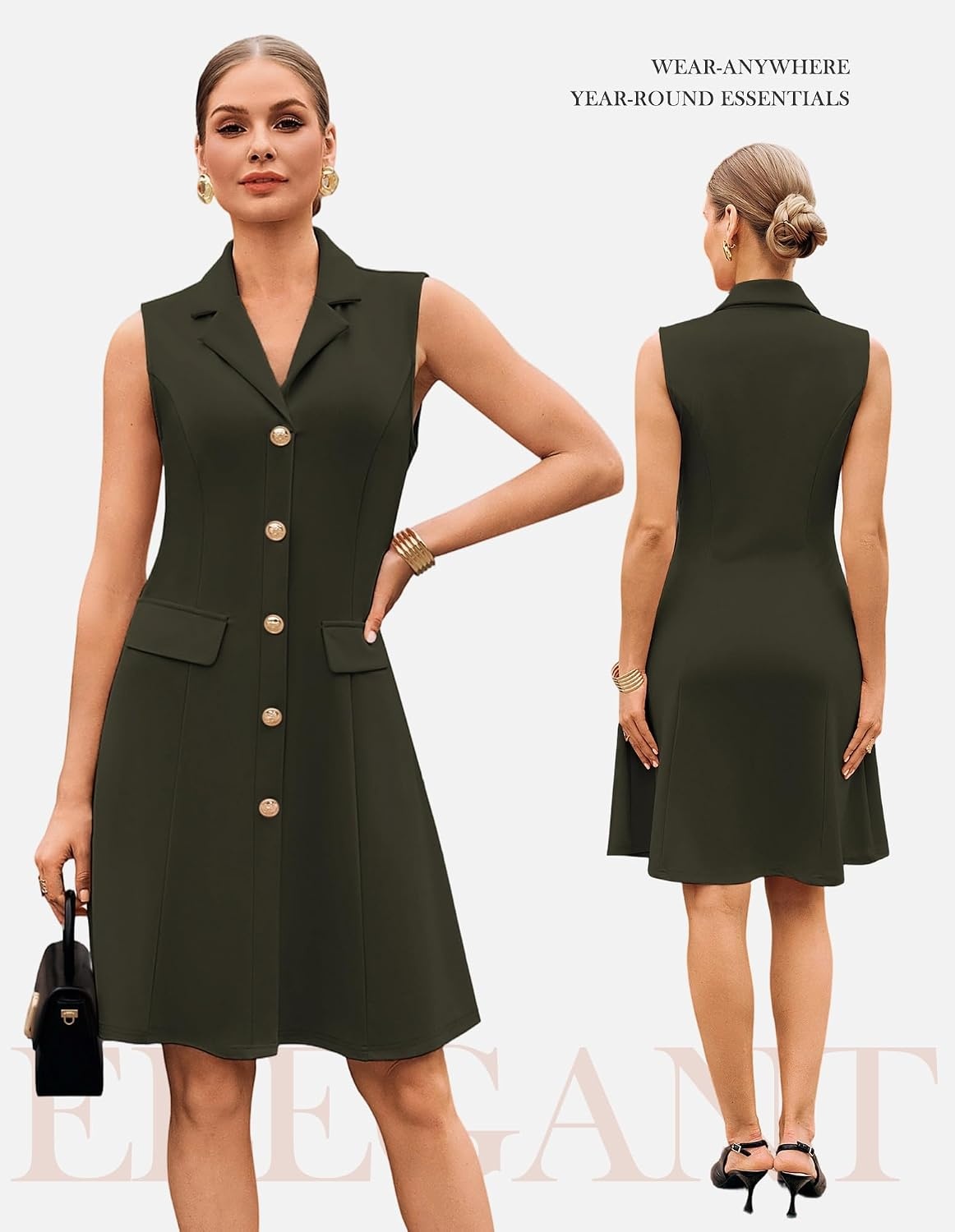 image:imageGRACE KARIN Womens Sleeveless Button Down Work Professional DressesArmy Green