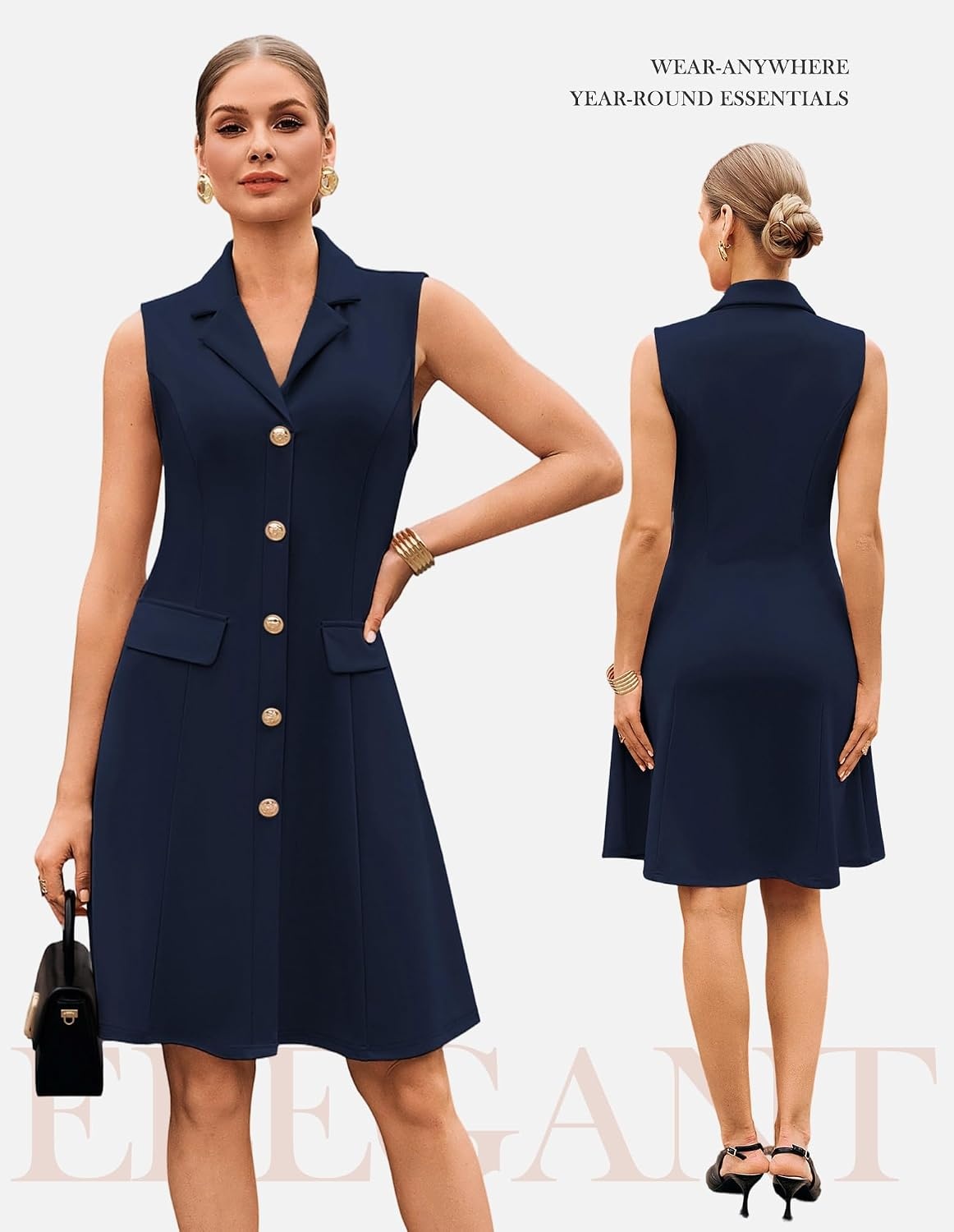 image:imageGRACE KARIN Womens Sleeveless Button Down Work Professional DressesNavy Blue