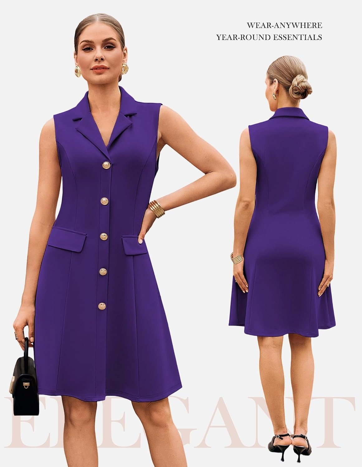 image:imageGRACE KARIN Womens Sleeveless Button Down Work Professional DressesPurple