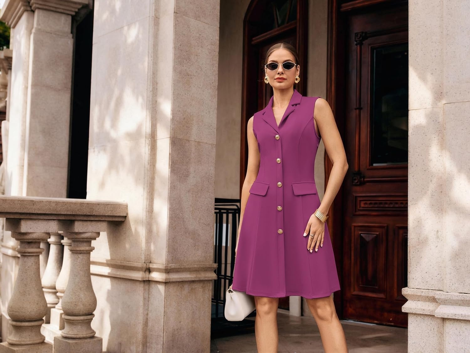 image:imageGRACE KARIN Womens Sleeveless Button Down Work Professional DressesRose Purple