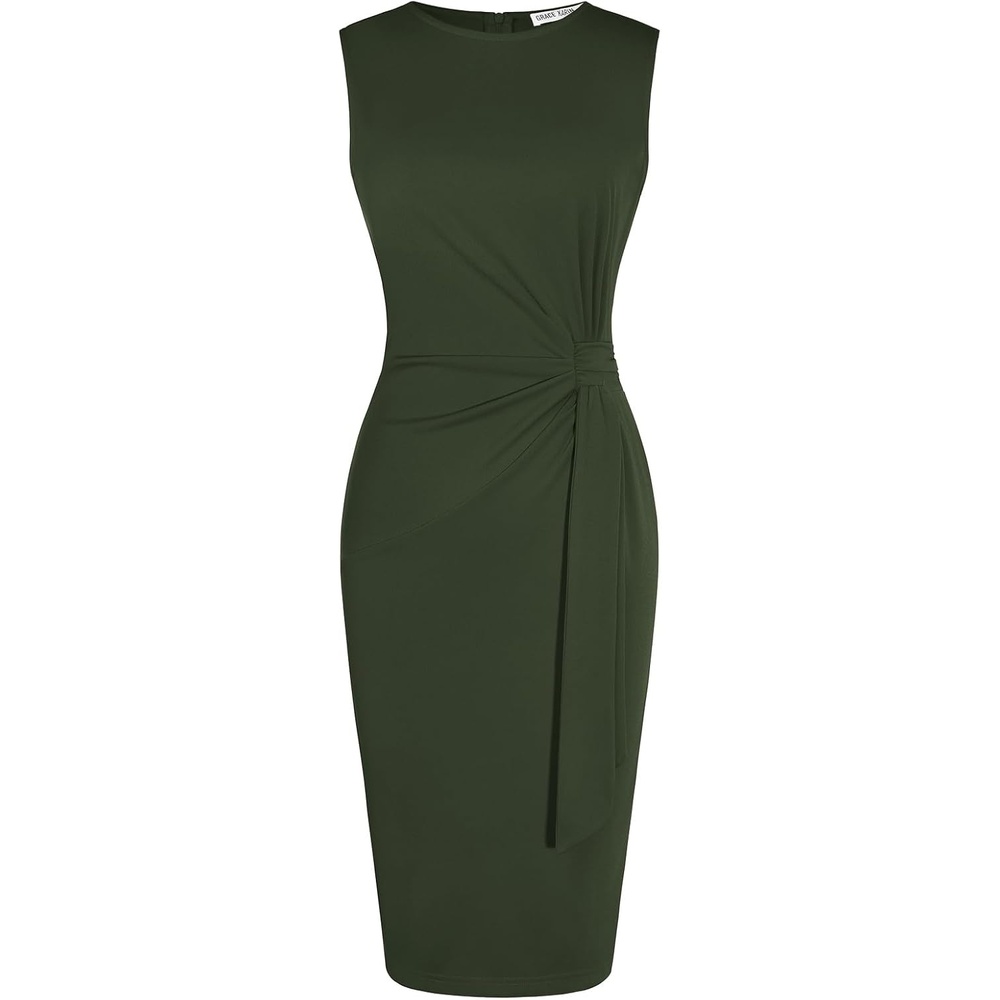image:imageGRACE KARIN Women Sleeveless Bodycon Work DressMidi Sheath Business DressArmy Green