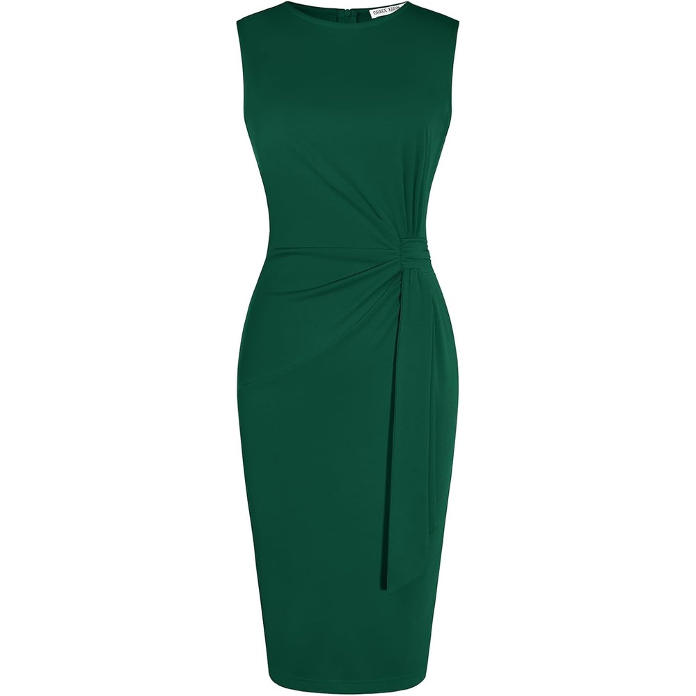 image:imageGRACE KARIN Women Sleeveless Bodycon Work DressMidi Sheath Business DressDark Green