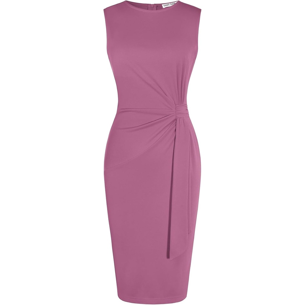 image:imageGRACE KARIN Women Sleeveless Bodycon Work DressMidi Sheath Business DressDeep Purle Pink