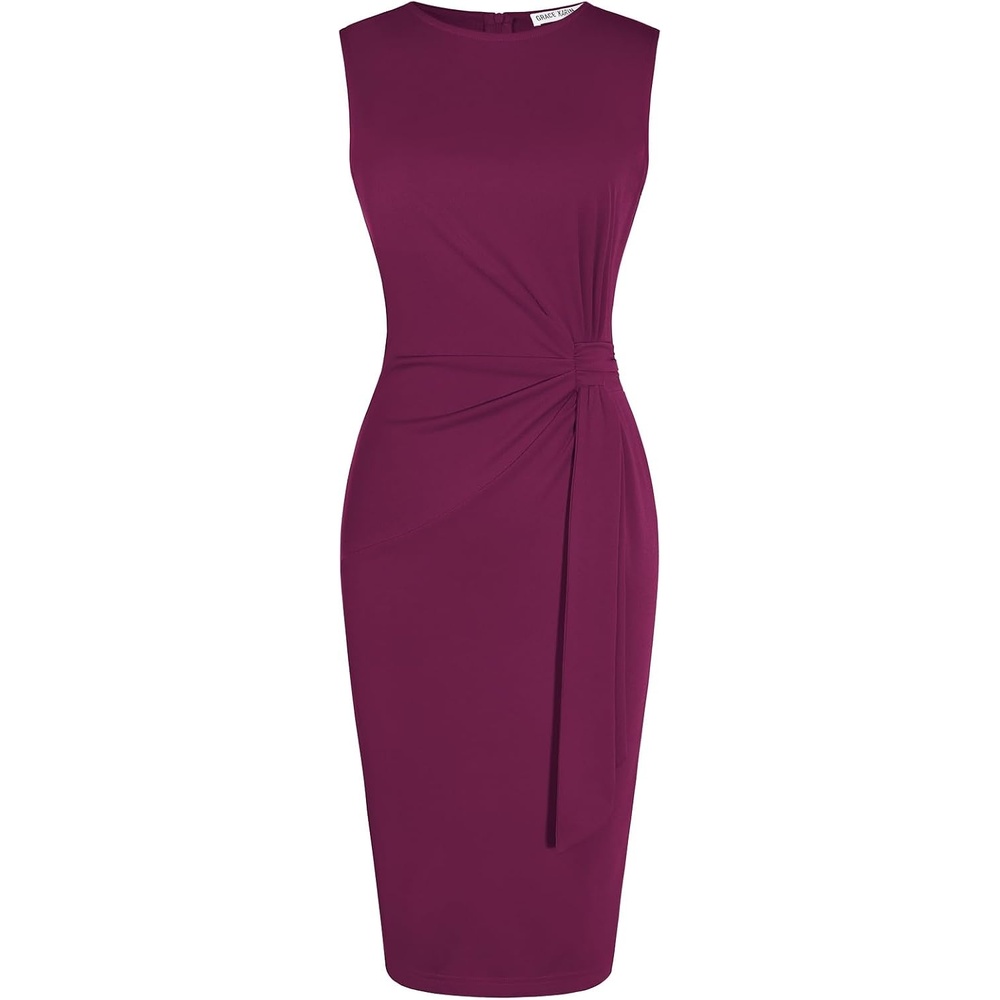 image:imageGRACE KARIN Women Sleeveless Bodycon Work DressMidi Sheath Business DressRose Purple