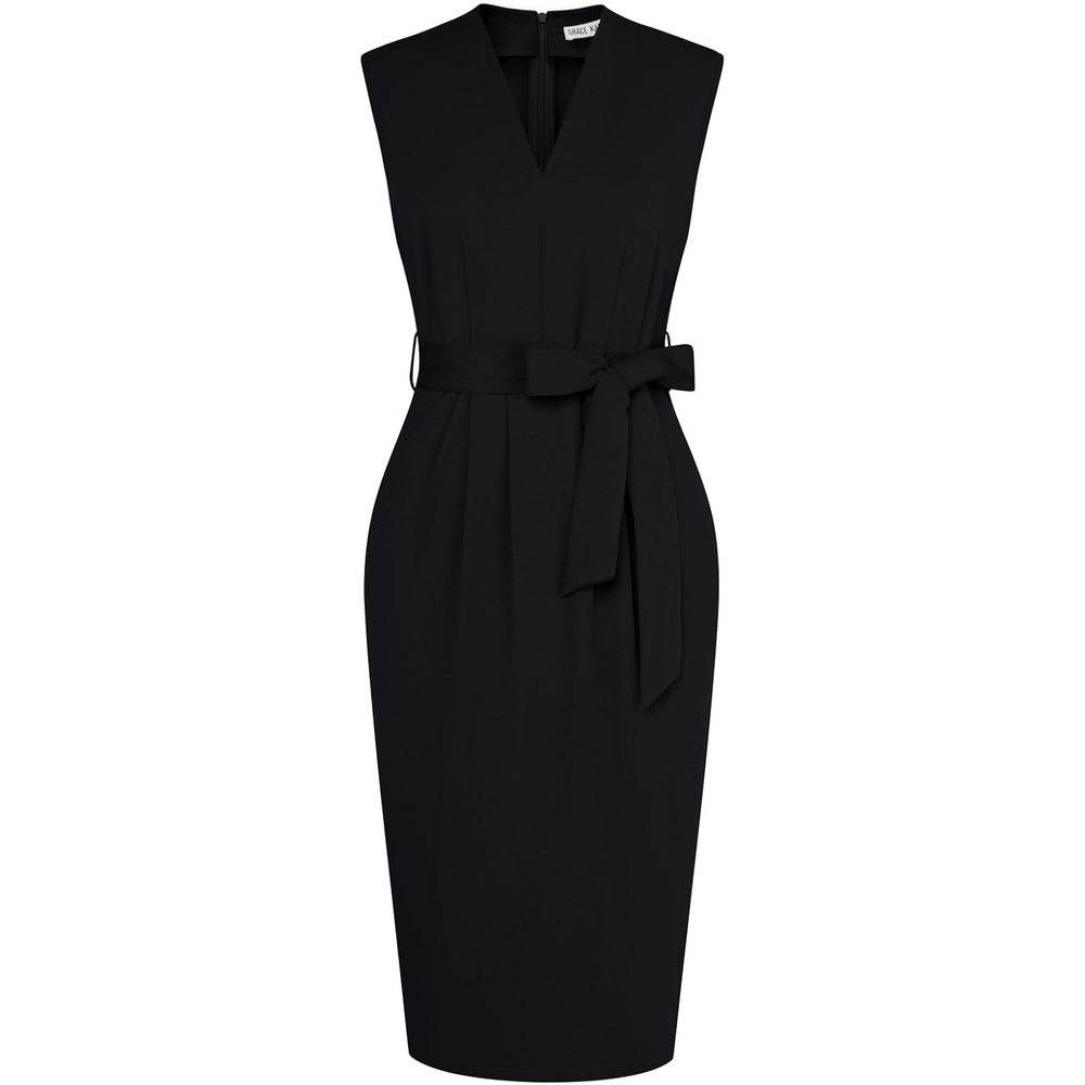 image:imageGRACE KARIN Womens Bodycon Knee Length Sleeveless Dress with PocketsBlack