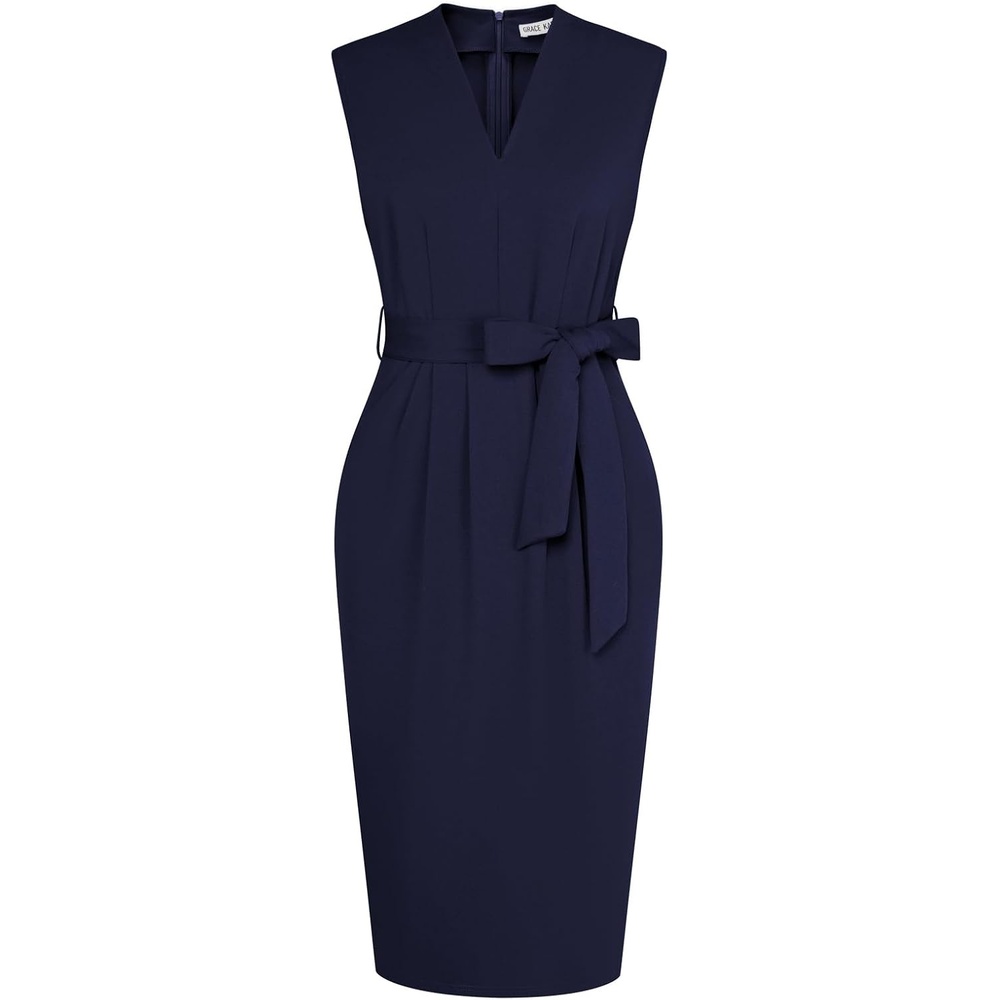 image:imageGRACE KARIN Womens Bodycon Knee Length Sleeveless Dress with PocketsNavy