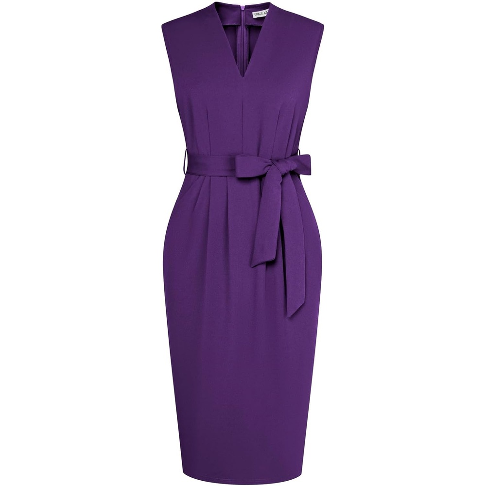 image:imageGRACE KARIN Womens Bodycon Knee Length Sleeveless Dress with PocketsPurple