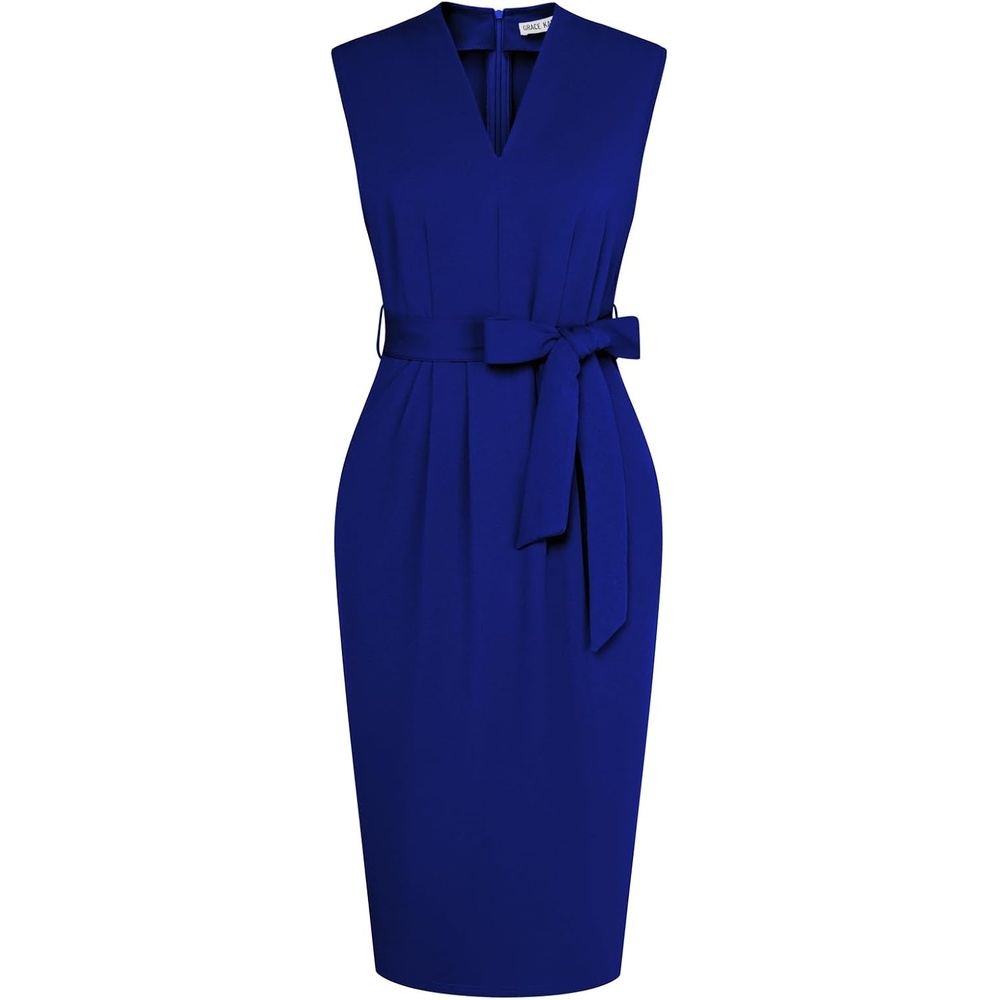 image:imageGRACE KARIN Womens Bodycon Knee Length Sleeveless Dress with PocketsRoyal Blue