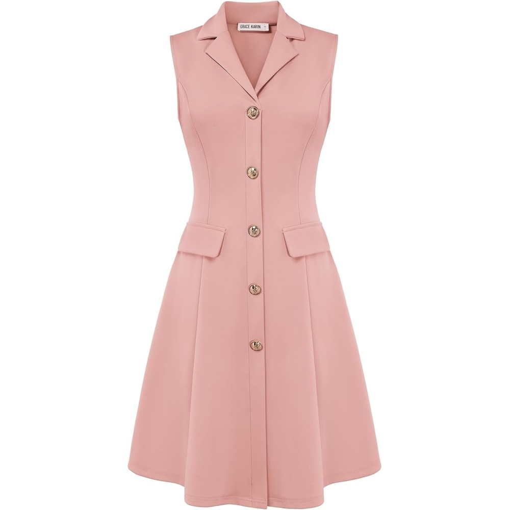 image:imageGRACE KARIN Womens Sleeveless Button Down Work Professional DressesLight Pink