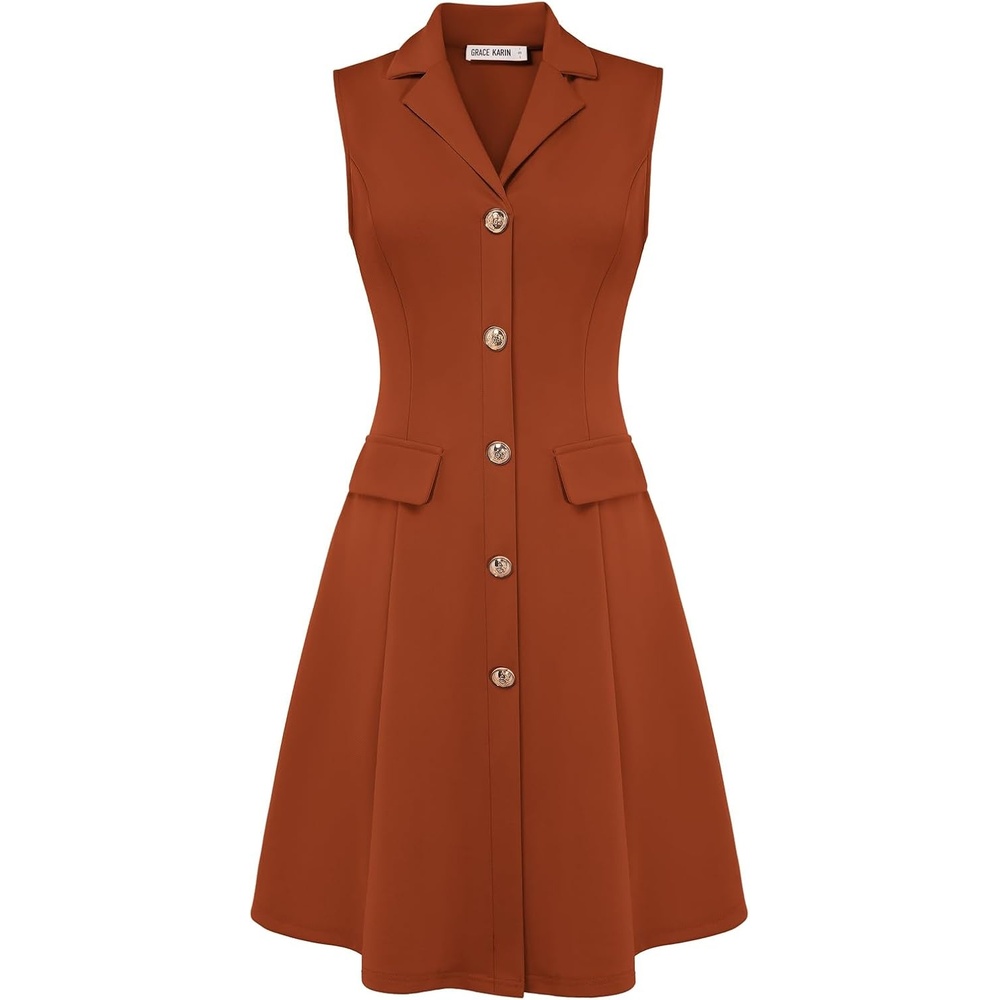 image:imageGRACE KARIN Womens Sleeveless Button Down Work Professional DressesOrange