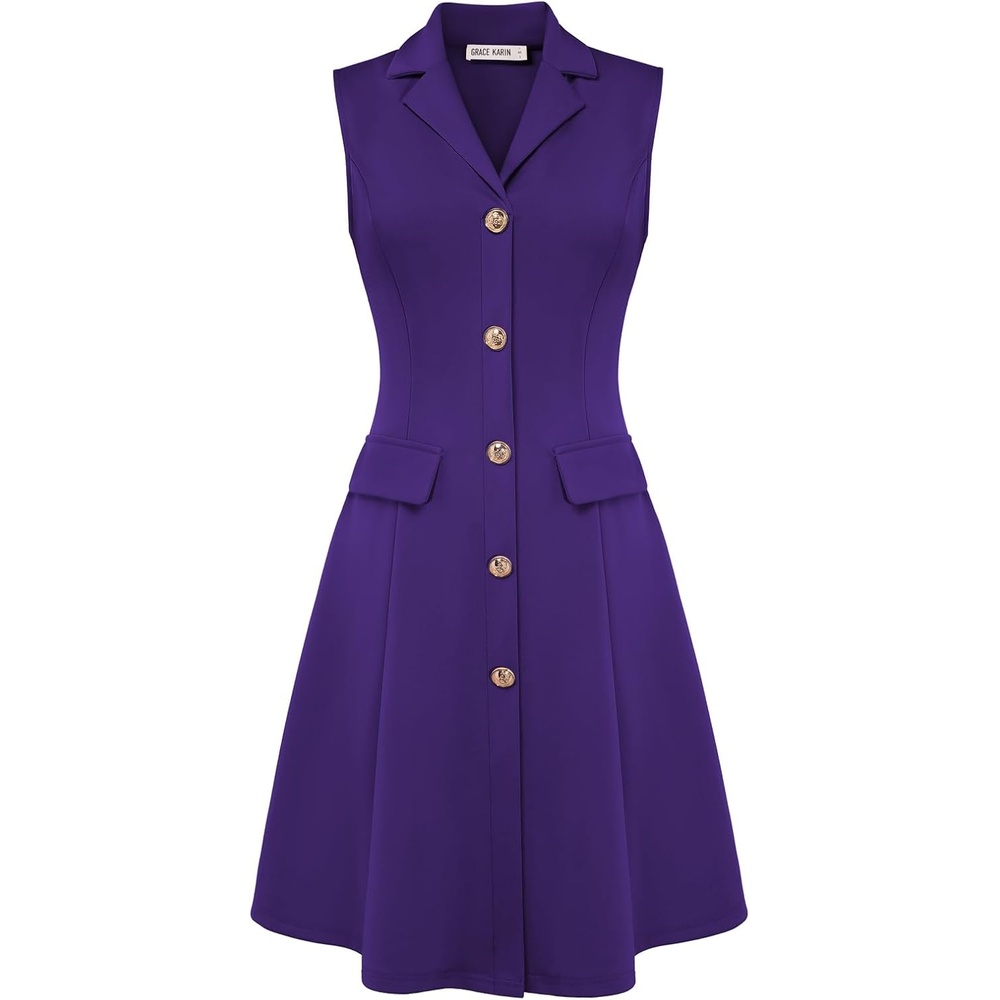 image:imageGRACE KARIN Womens Sleeveless Button Down Work Professional DressesPurple