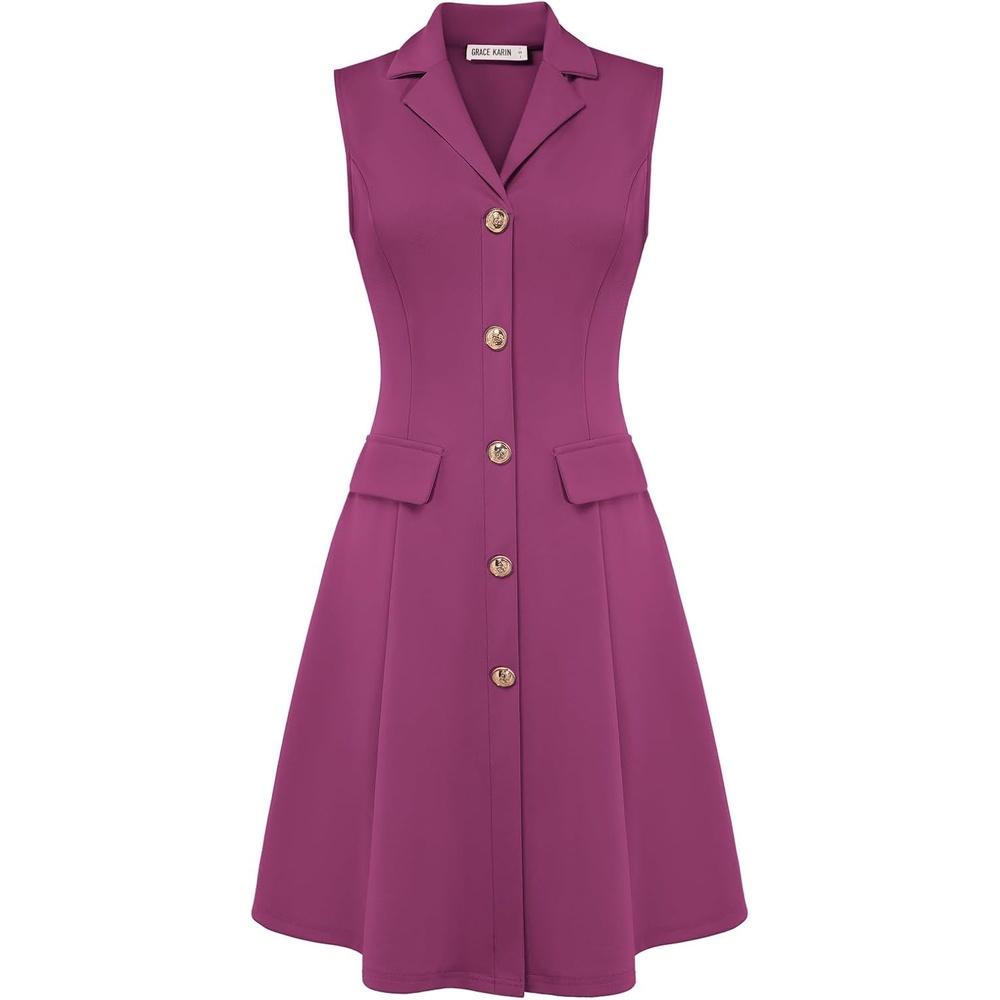 image:imageGRACE KARIN Womens Sleeveless Button Down Work Professional DressesRose Purple