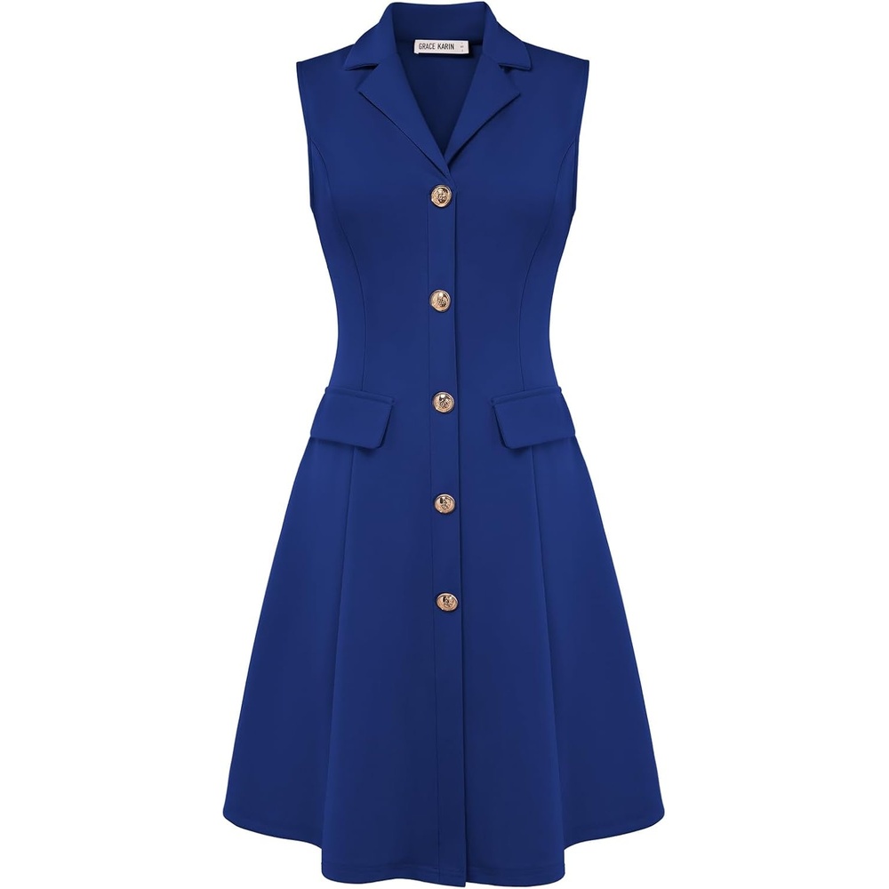 image:imageGRACE KARIN Womens Sleeveless Button Down Work Professional DressesRoyal Blue