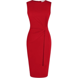 GRACE KARIN Women Sleeveless Bodycon Work Dress,Midi Sheath Business Dress(Bright Red)