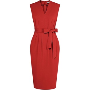GRACE KARIN Women’s Bodycon Knee Length Sleeveless Dress with Pockets(Red)