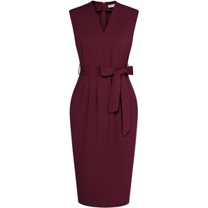 GRACE KARIN Women’s Bodycon Knee Length Sleeveless Dress with Pockets(Wine Red)