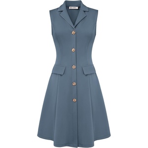 GRACE KARIN Women’s Sleeveless Button Down Work Professional Dresses(Gray Blue)