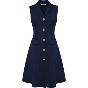 GRACE KARIN Women’s Sleeveless Button Down Work Professional Dresses(Navy Blue)